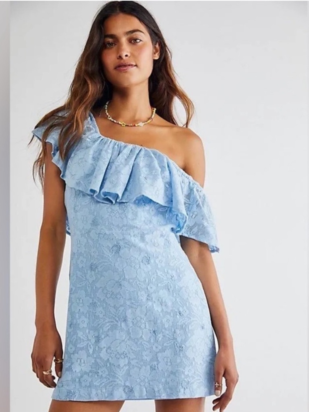Free People Girl Crush Lace Light Blue Mini Floral Dress